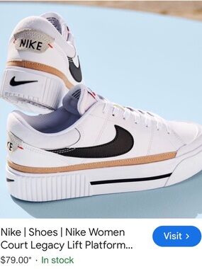 Nike White Sneakers with Black Swoosh & Rose-Gold Accent